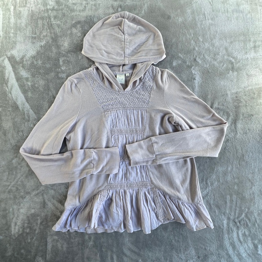 Boho Peasant Hoodie Womens M Cottagecore Fairy Grunge Ruffle Babydoll Top